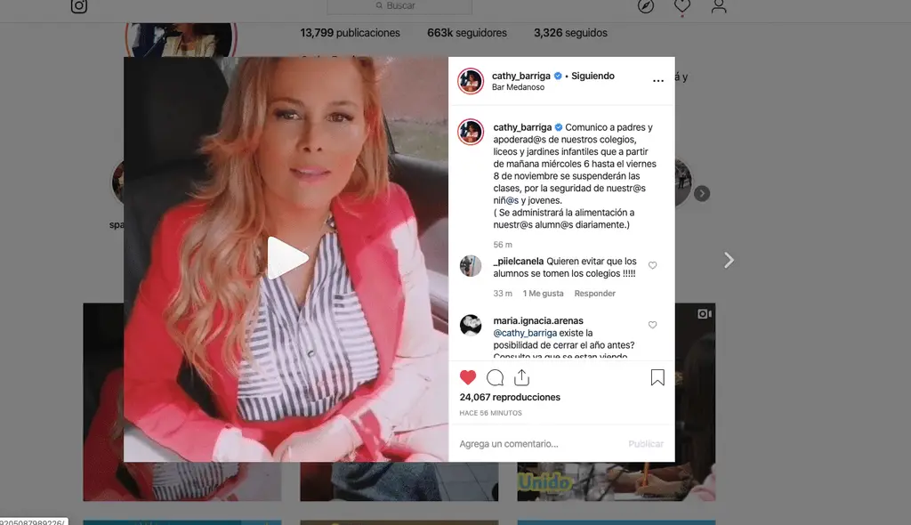 Desde un bar en «Lo Barnechea» Cathy Barriga anuncia suspensión de clases