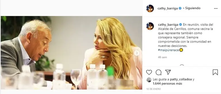 Publicación Instagram Cathy Barriga 10 de enero de 2020. https://www.instagram.com/p/B7KbtVvHLFP/