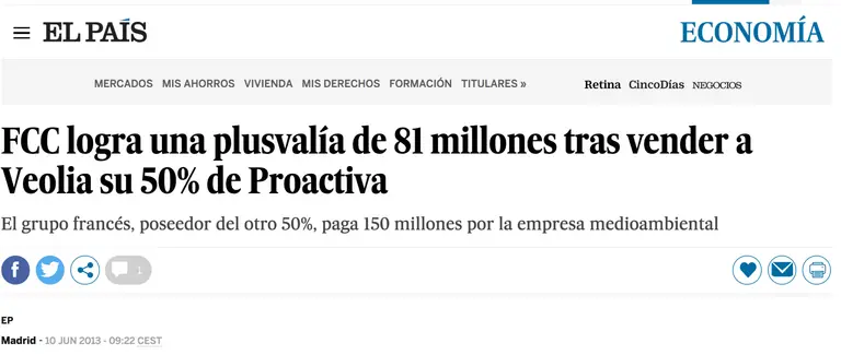 Diario EL País de España, informando que los Franceses compraban 50% a los Españoles