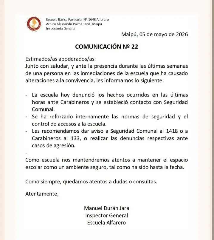 Comunicado del colegio.