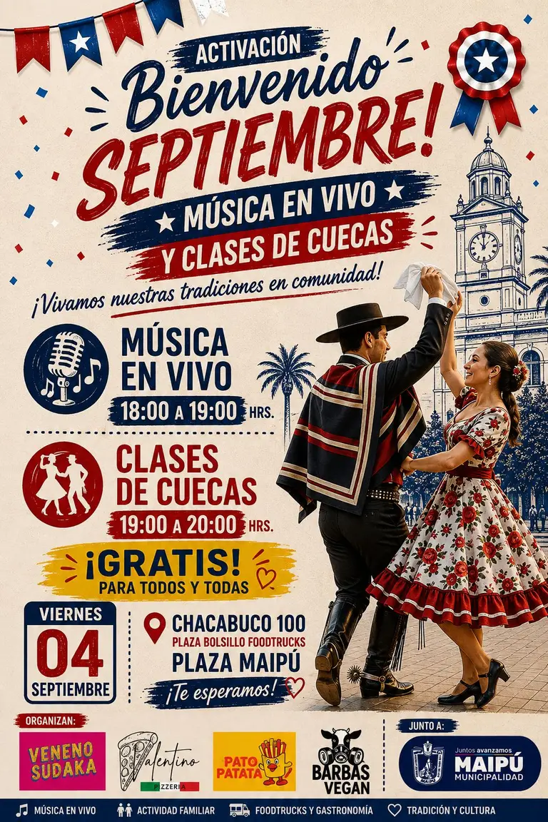 Plaza Bolsillo Foodtrucks celebra la llegada de septiembre con música y clases de cueca gratis