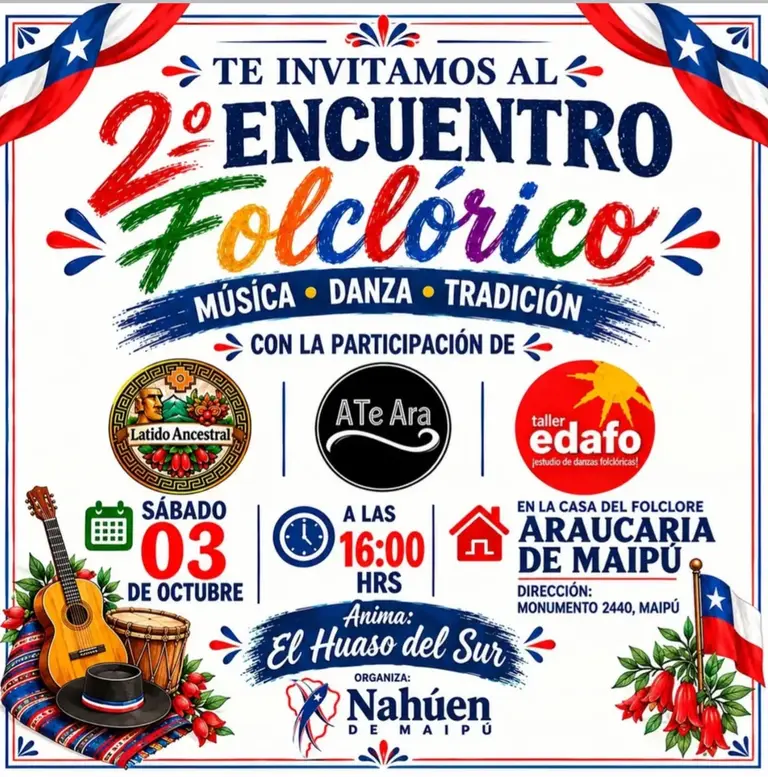 Con música, danza y entrada liberada: invitan a 2° Encuentro Folclórico en la Casa del Folclore Araucaria de Maipú
