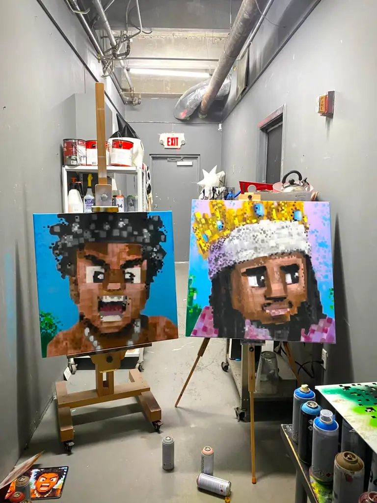 Muralista maipucino pintó la escenografía de la maratón de Minecraft de IShowSpeed y Kai Cenat