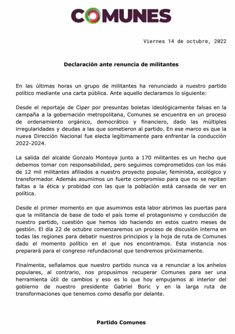comunes declaración