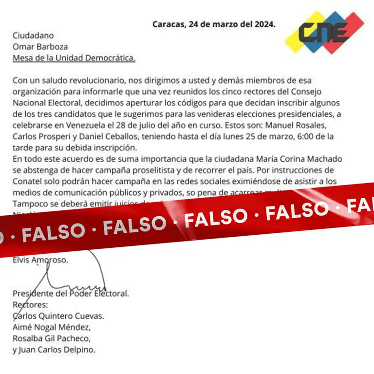 documento falso cne venezuela con firma de Vittori