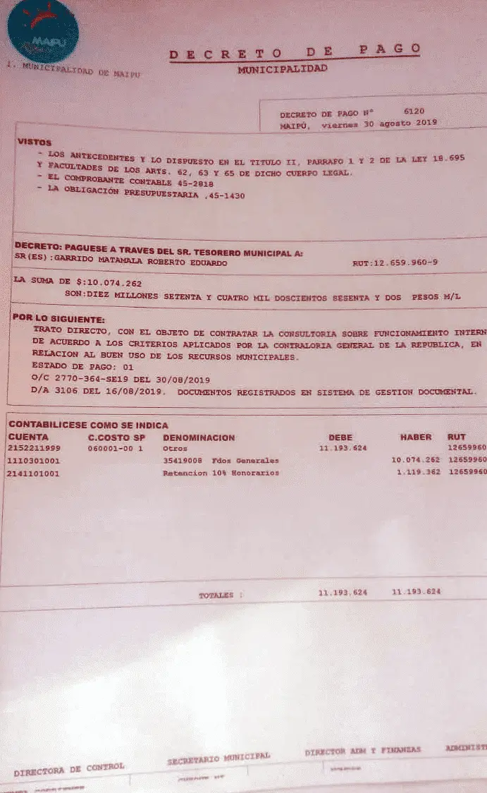 Decreto de Pago 01: Con fecha 30 de agosto de 2019