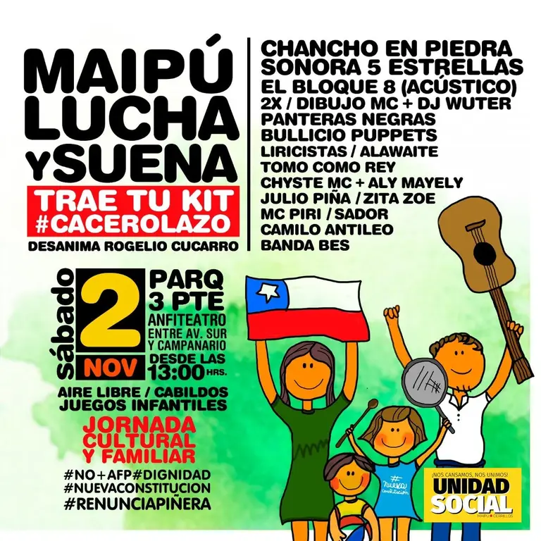 Fin de Semana: Cacerolazo, música y la marcha más grande de Maipú