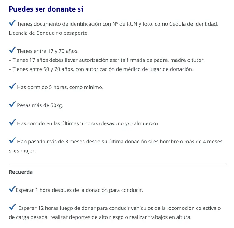 requisitos donación de sangre