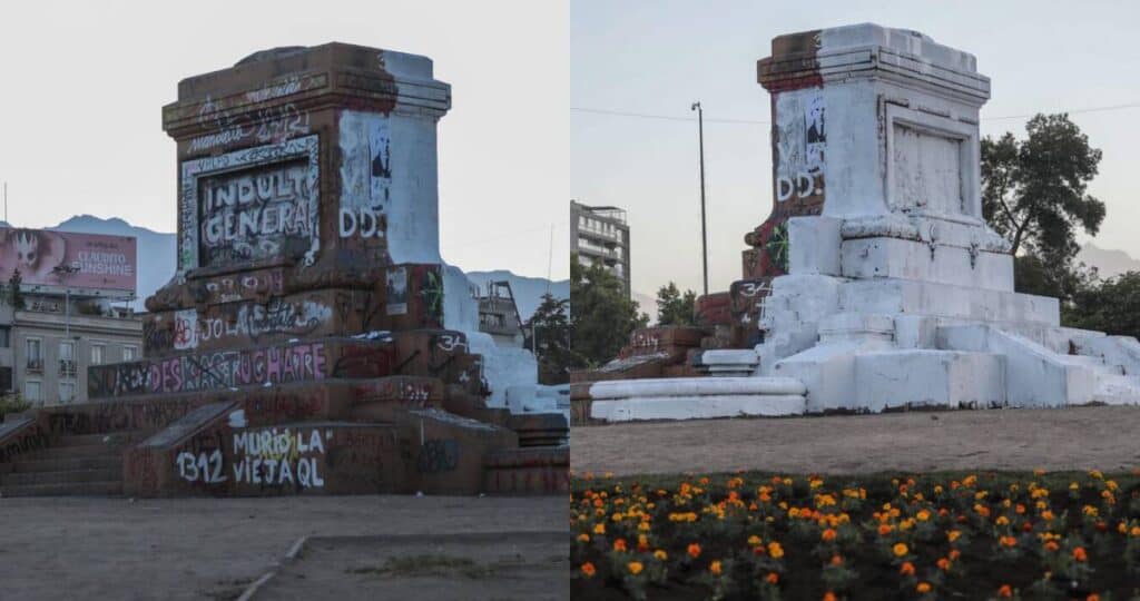 Plaza Baquedano amanece renovada a la mitad: Adherentes de Kast adornaron con flores y pasto