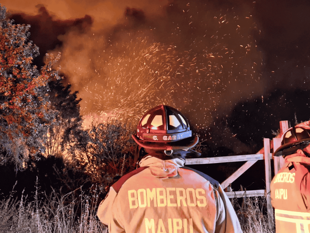 cuerpo de bomberos de maipú en incendio forestal