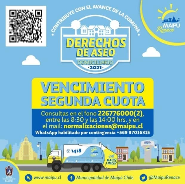 Anuncio pago segunda cuota Derechos de Aseo Maipú.