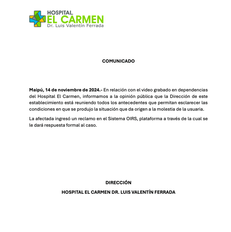 Comunicado Hospital El Carmen.