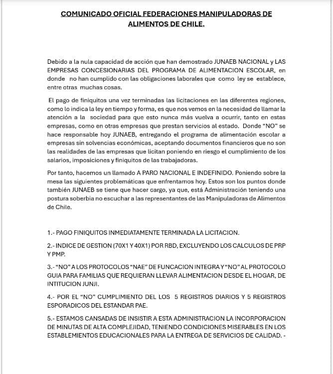 paro nacional manipuladoras de alimentos