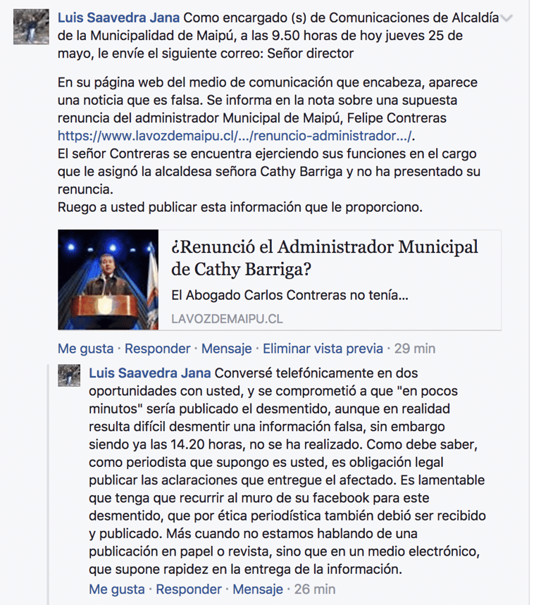 Municipio de Maipú desmiente renuncia de su administrador municipal