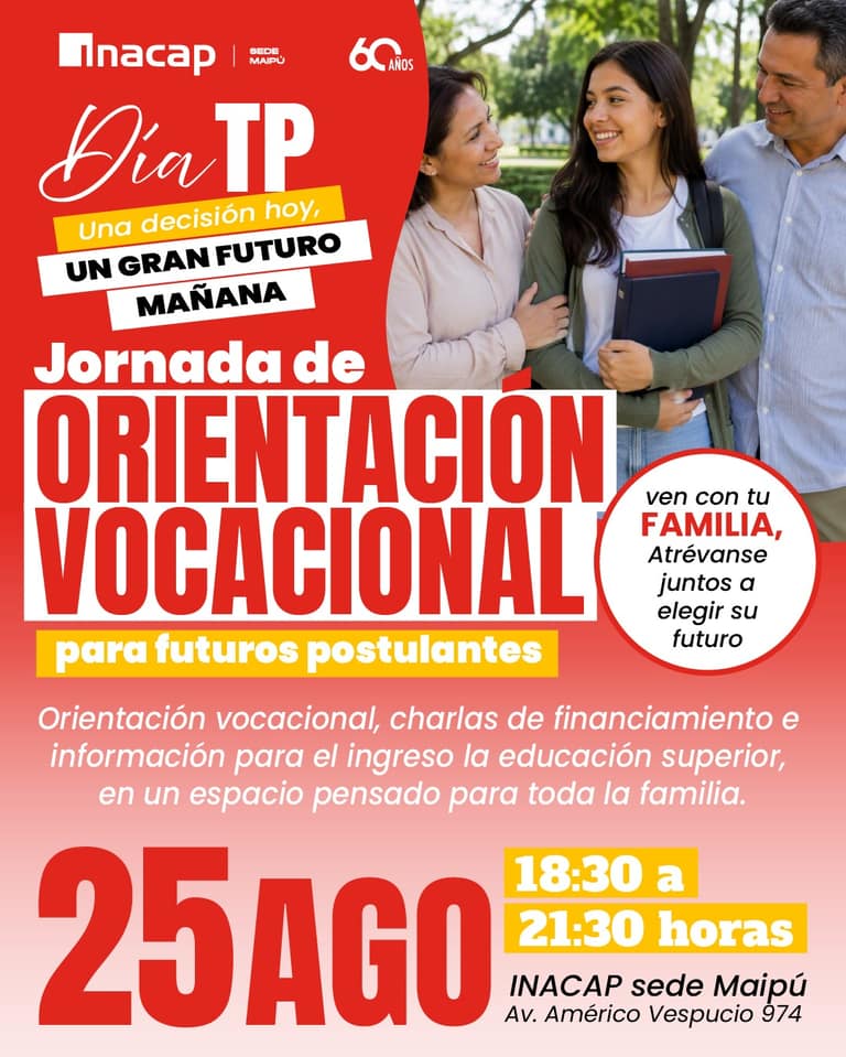 INACAP Sede Maipú invita a futuros postulantes y sus familias a vivir una jornada de orientación vocacional