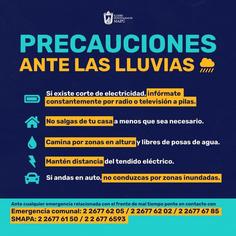 Consejos por lluvias | Municipalidad de Maipú.