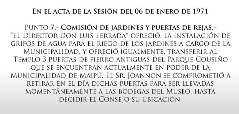 Acta donde se confirman que son los portones del antiguo Parque Cousiño