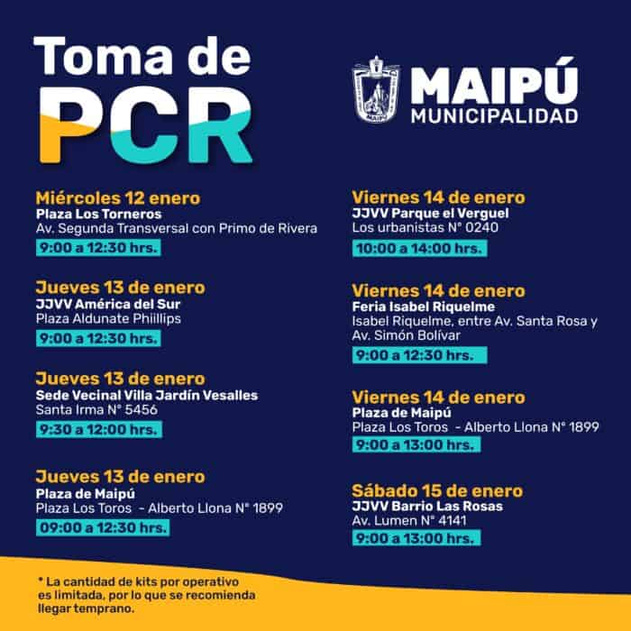 Revisa el Plan de Vacunación y operativos PCR de esta semana en Maipú