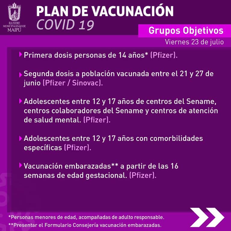 Proceso de vacunación en Maipú, viernes 23 de julio.