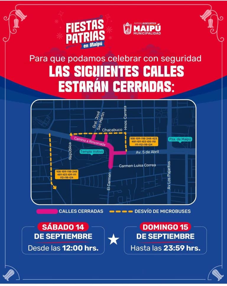 cortes de calles en maipu fiestas patrias