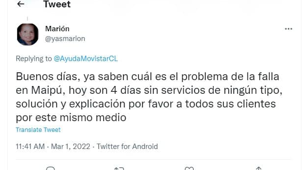 Caída masiva de servicios Movistar en Maipú lleva más de 3 días y la empresa no se ha hecho presente