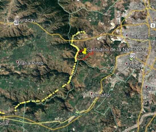 Imagen Google Earth (P.Lazo).Trazado de Línea de Transmisión Lo Aguirre, Alto Melipilla y Alto Melipilla – Rapel.