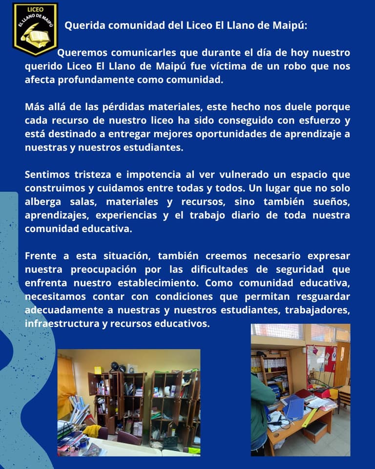 Millonario robo al Liceo El Llano de Maipú: estudiantes marchan mientras comunidad exige mayor seguridad