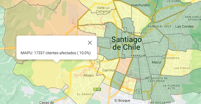 En las últimas 12 horas han aumentado los clientes de ENEL sin electricidad en Maipú