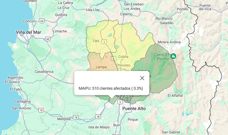 mapa corte de luz