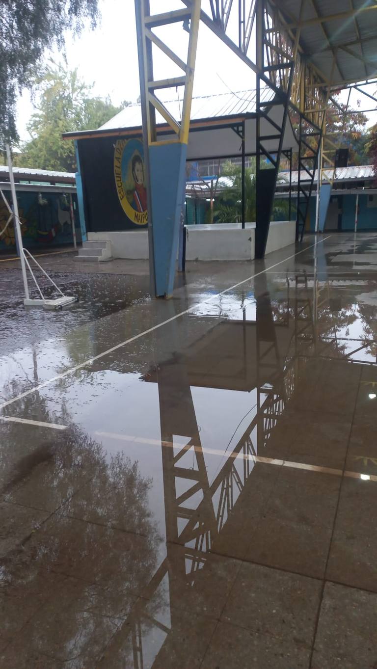 El patio techado del colegio cuando llueve.