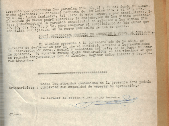 acta muni respaldo golpe de Estado 1973