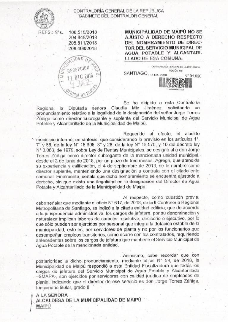 Contraloría dictamina que «no se ajusta a derecho» el nombramiento del director de SMAPA