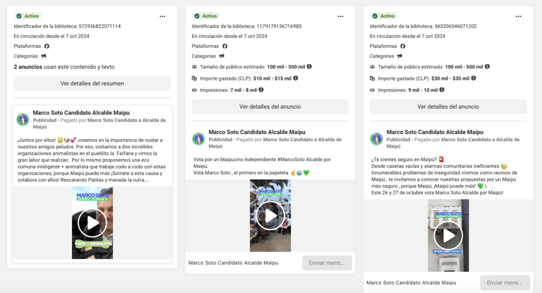 candidatos a alcalde maipu publiciad en facebook instagram
