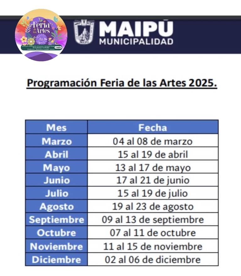 calendario feria de las artes