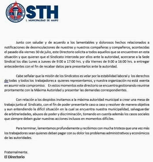 sindicato a honorarios por desvinculaciones