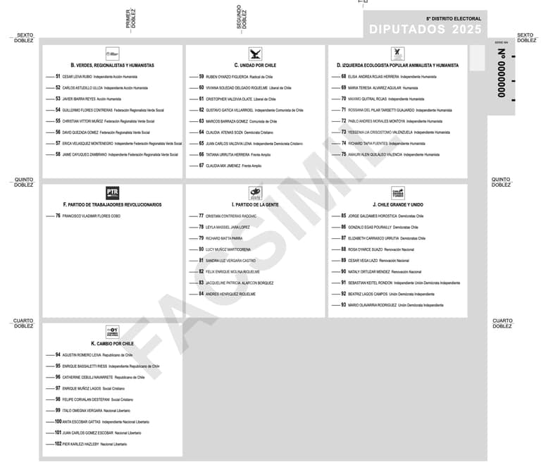Papeleta para elegir diputados en elecciones 2025.