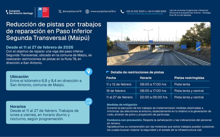 reduccion pista autopista ruta 78
