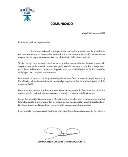 Comunicado Terrasutral Oeste