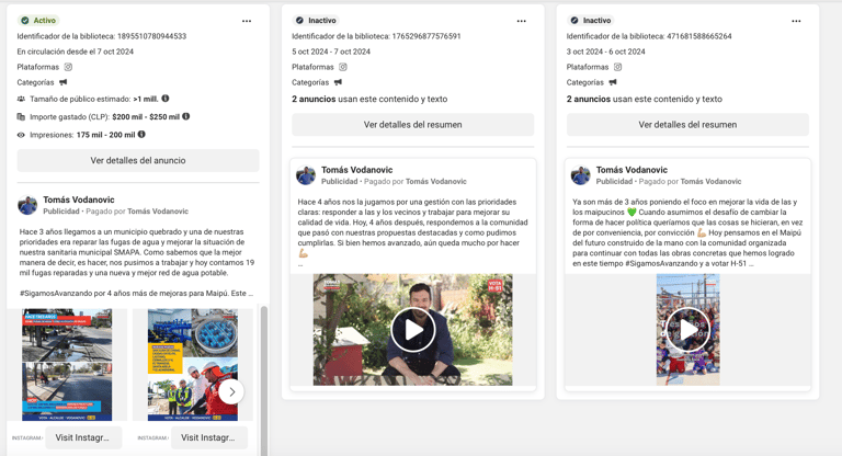 candidatos a alcalde maipu publiciad en facebook instagram
