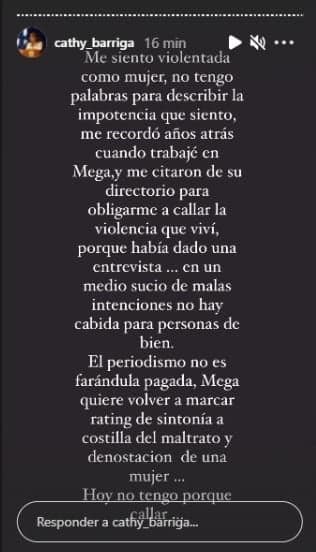 Continúan las reacciones de Barriga tras reportaje de Mega: «Me siento violentada como mujer»