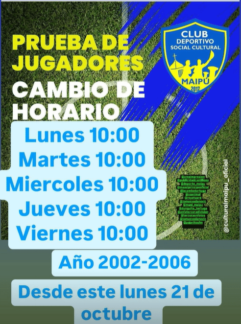 Horario de prueba de jugadores para la temporada 2025 de Cultural Maipú.
