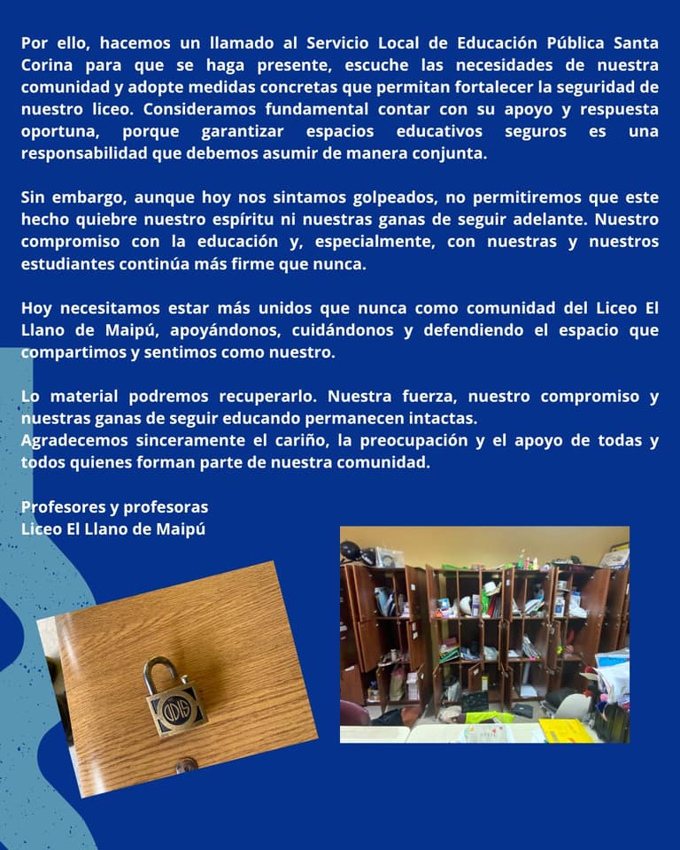 Millonario robo al Liceo El Llano de Maipú: estudiantes marchan mientras comunidad exige mayor seguridad
