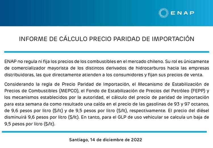 enap informe baja combustible