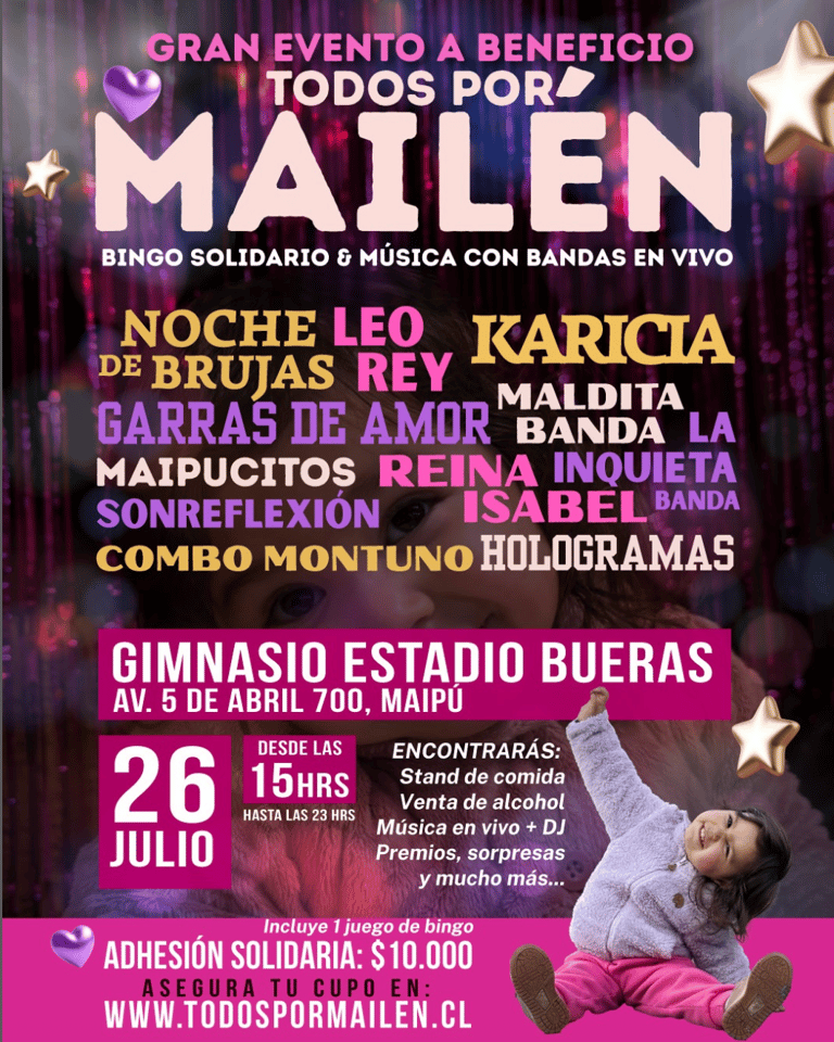 Leo Rey, Noche de Brujas y Garras de Amor se suman a evento solidario por Mailén en Maipú