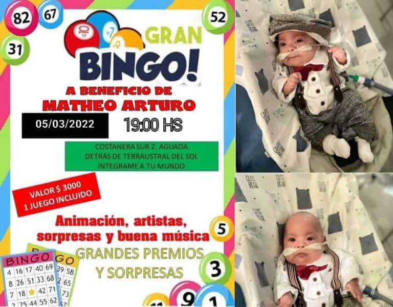 Este sábado: bingo a beneficio en Maipú para costear medicamentos de bebé de siete meses