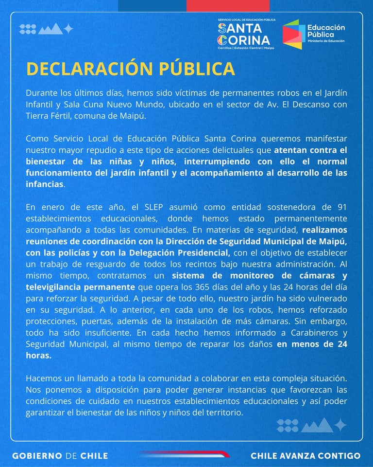 comunicado slep tras robo jardin