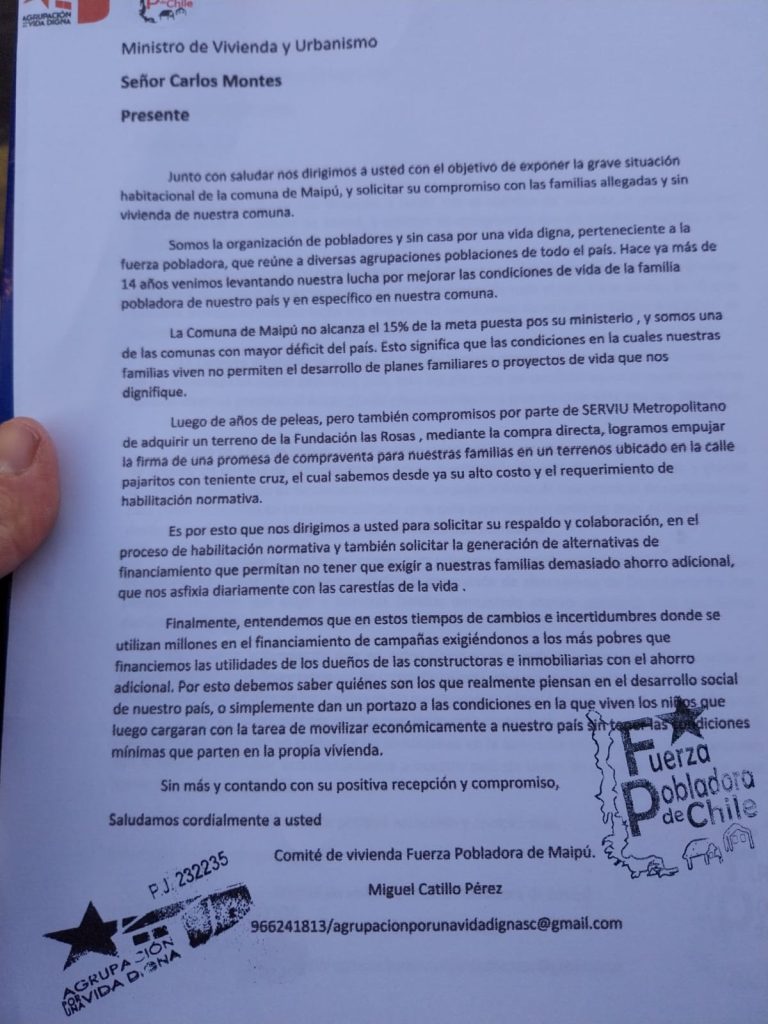 Fuerza Pobladora de Maipú protestó en el centro de Santiago exigiendo soluciones por grave déficit habitacional 1 vivienda fuerza pobladora maipu