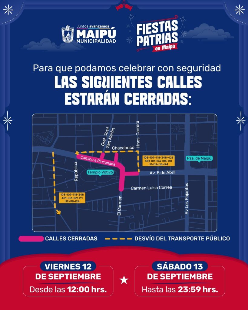 Cierre de calles y desvíos en Maipú por shows de Fiestas Patrias en el Templo Votivo 2 cierre de calles fiestas patrias