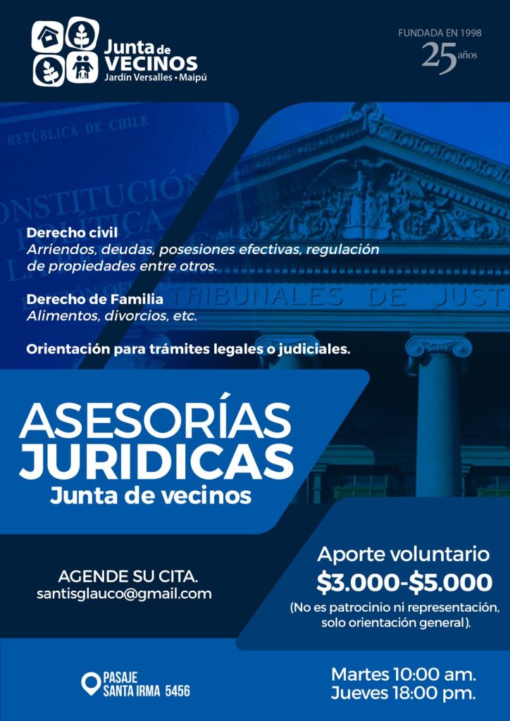 Asesorías jurídicas en Junta de Vecinos Jardín Versalles: revisa las prestaciones, cómo agendar y los horarios 1 asesorías jurídicas en Jardín Versalles