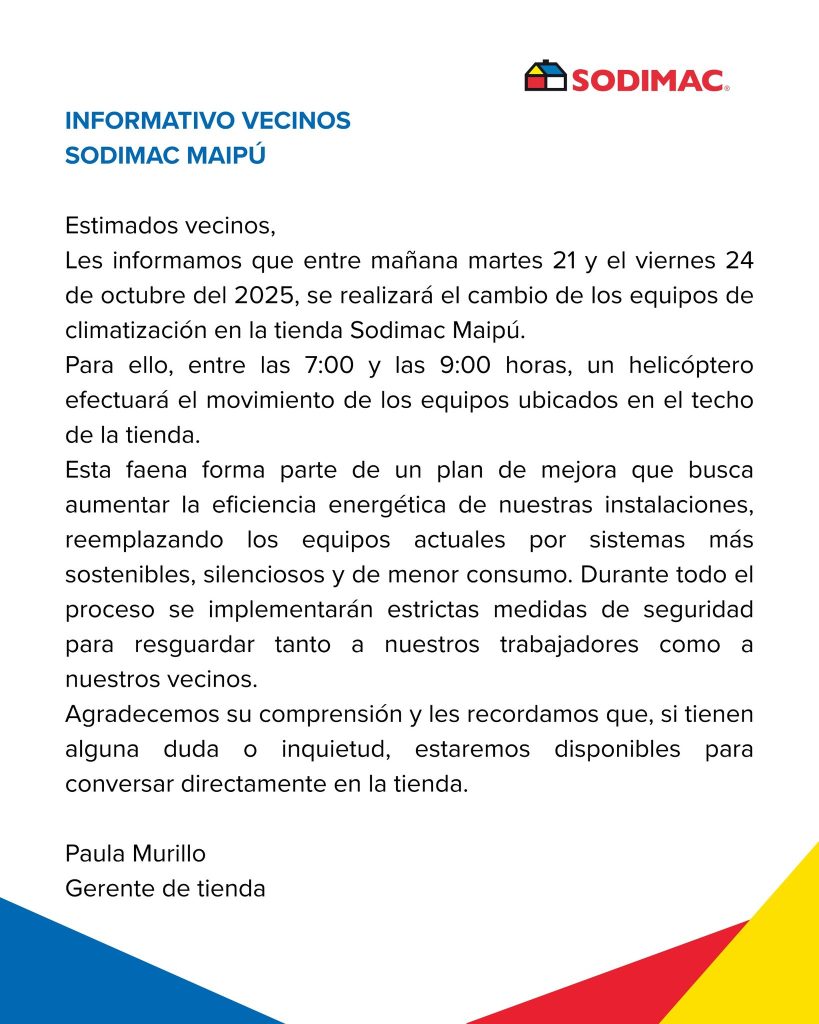 ¿Por qué sobrevuela un helicóptero desde las 7AM en Maipú? 1 comunicado sodimac por helicoptero